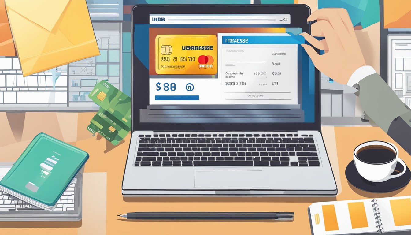A hand holding a UOB credit card, with arrows pointing upwards and the words "Increase Limit" on a computer screen