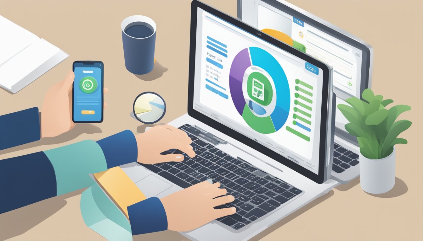 A person linking their CDP account to their POSB account in Singapore, using a computer or mobile device to access the necessary online platforms and inputting the required information to complete the process