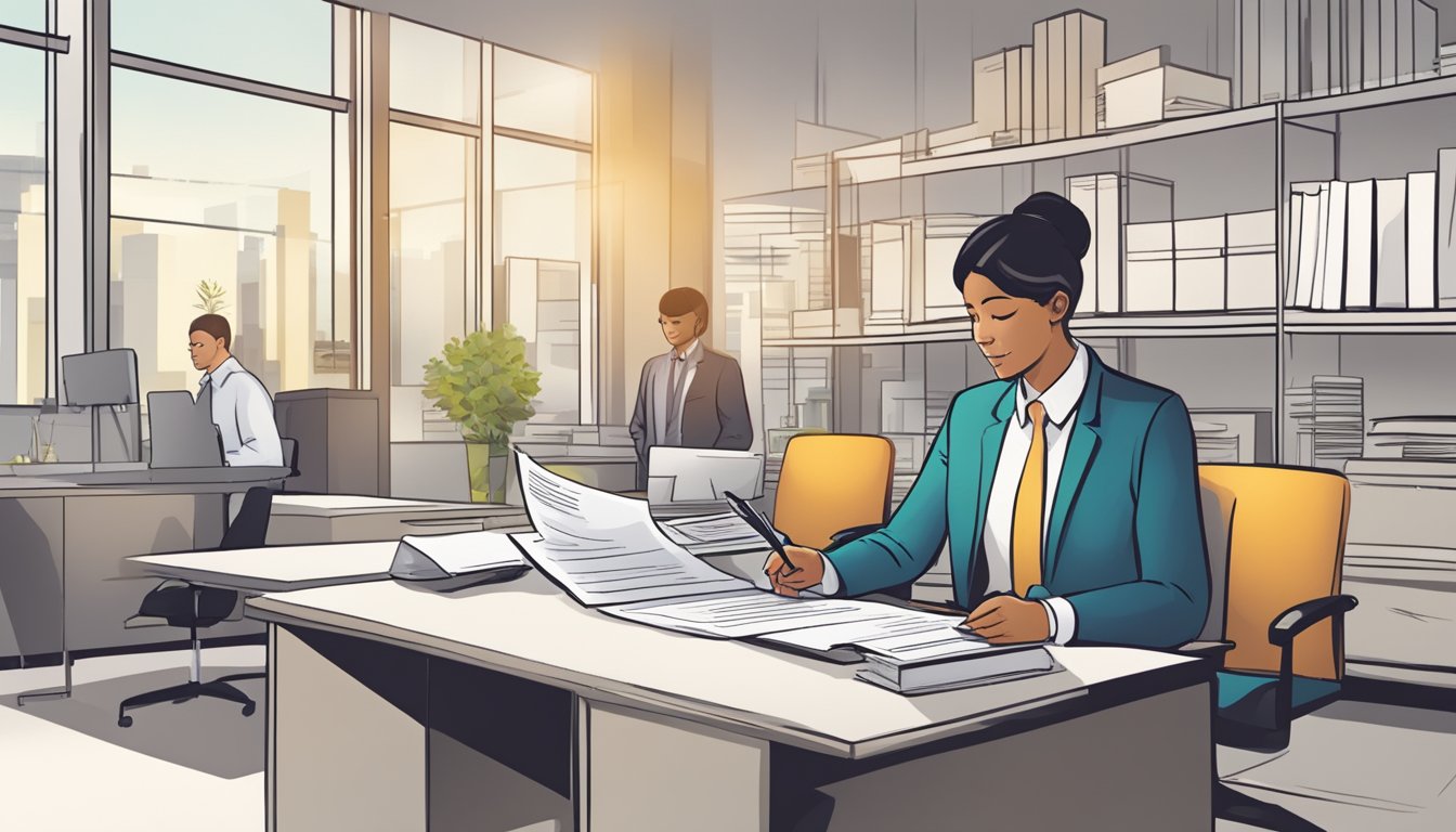 A person fills out forms at a government office, then receives a CDA account booklet