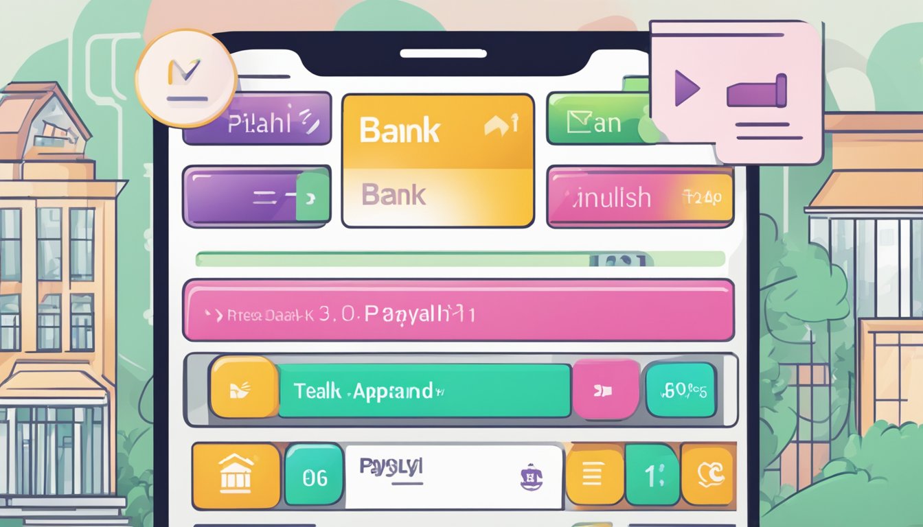 A smartphone screen displaying the PayLah! app with a "Transfer to Bank" button highlighted, with a bank account number and amount input fields visible
