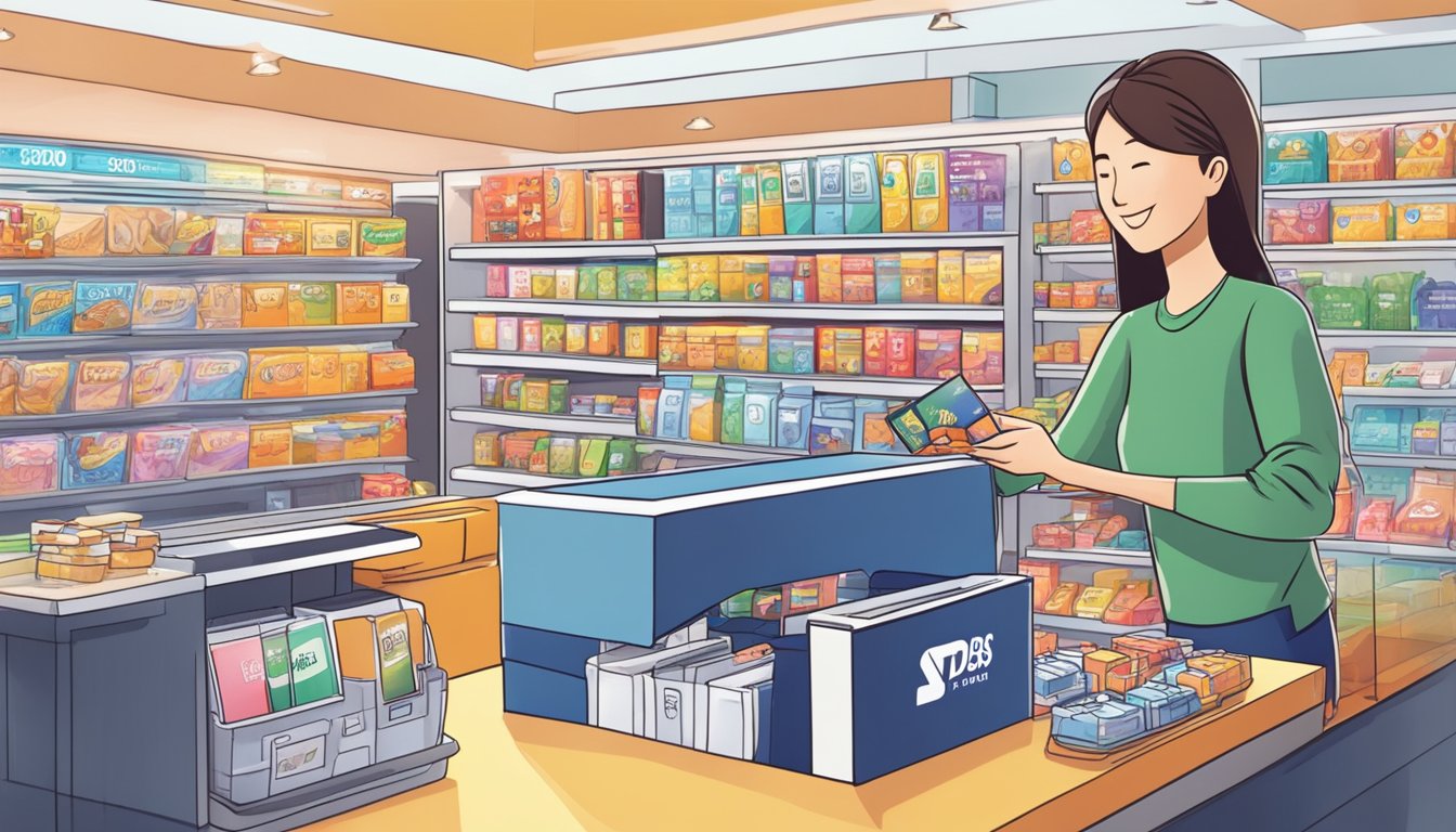 A person swiping a POSB Everyday Card at a Singaporean store, with the words "Maximising Rewards with Daily$" displayed prominently
