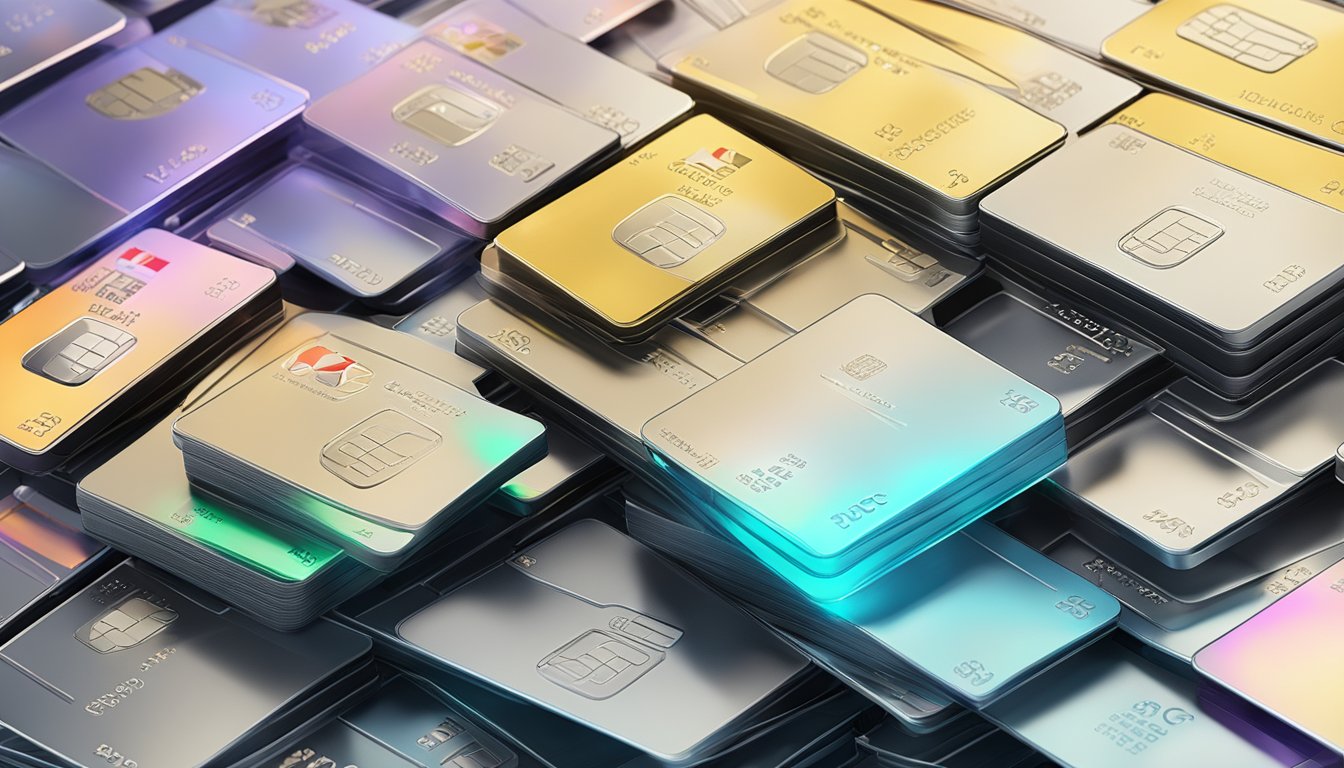 A stack of cashback cards, with the HSBC Advance Platinum Credit Card standing out. The other cards are faded in the background, while the HSBC card is highlighted with a glow