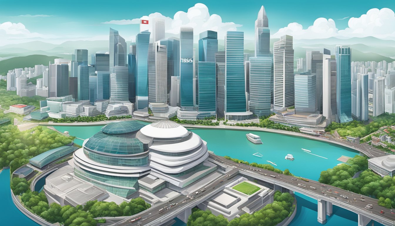 Aerial view of HSBC Singapore with iconic architecture and surrounding cityscape