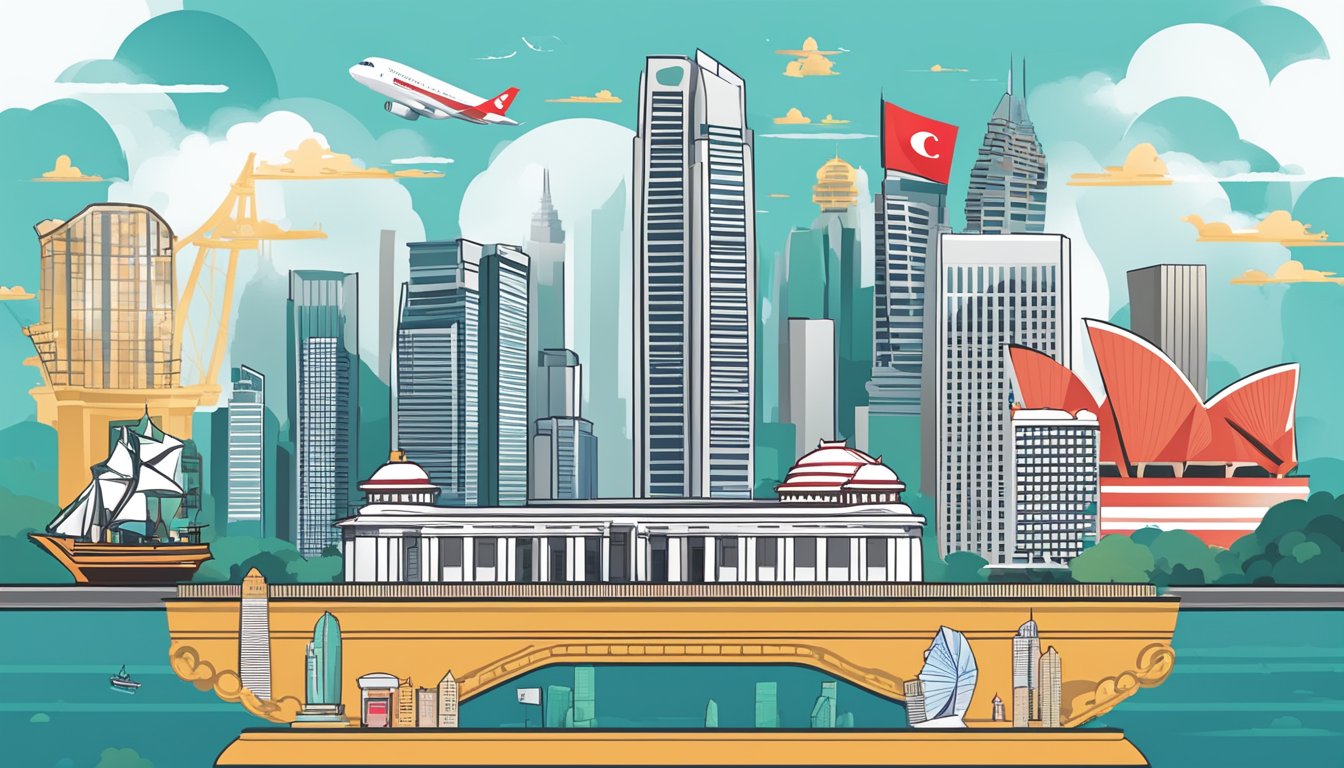 A HSBC card surrounded by iconic Singaporean landmarks and symbols, with a bold "offers" banner