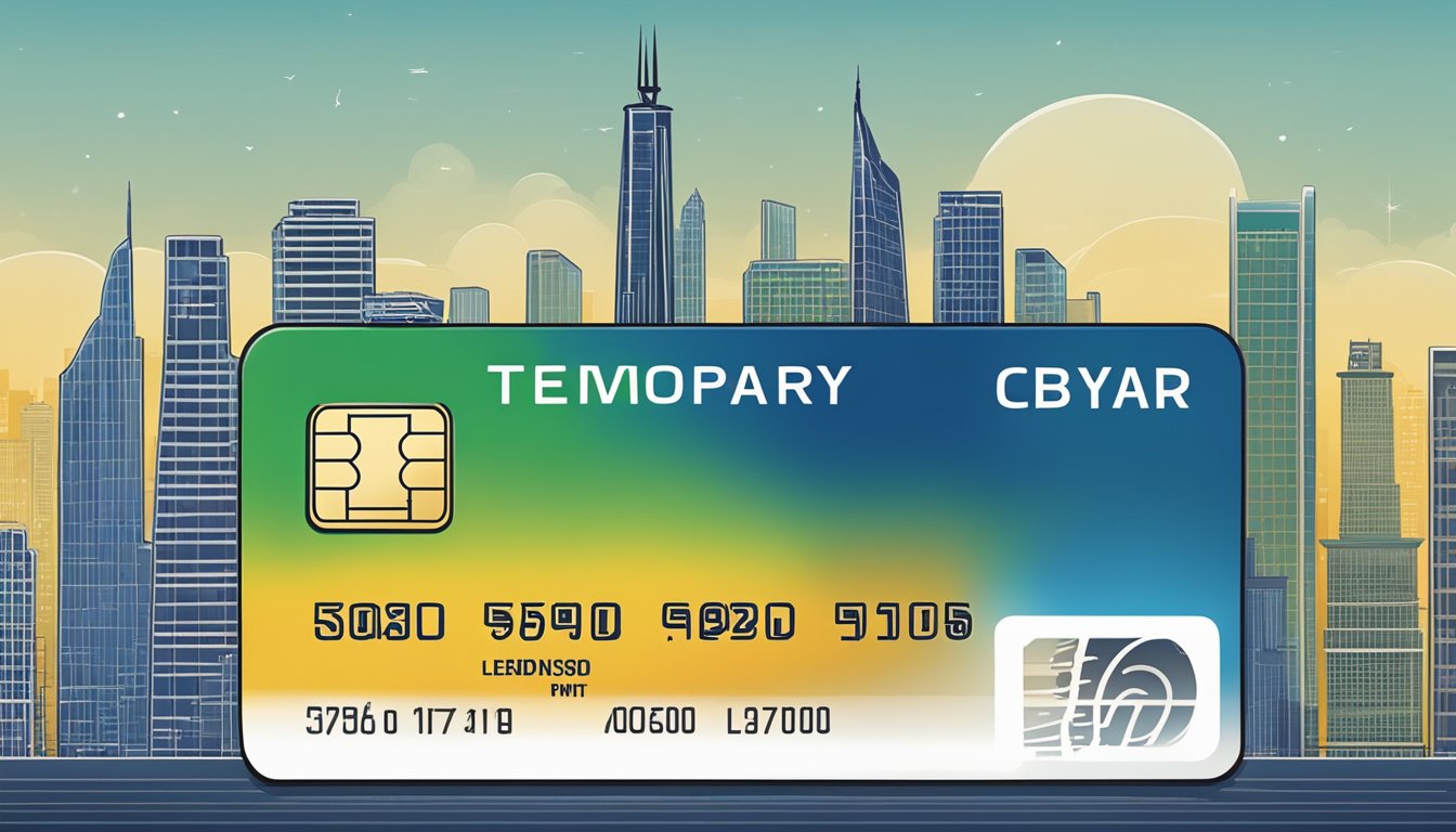 A credit card with "Temporary" and "Permanent" labels, a scale showing increase, and a city skyline in the background