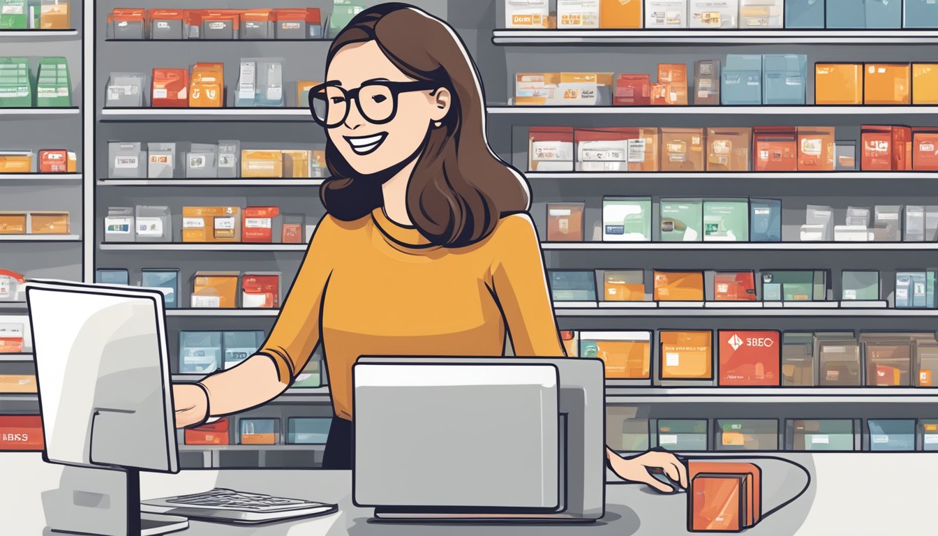 A person swiping an HSBC credit card at a store, with a smile on their face as they enjoy the lifestyle benefits and rewards