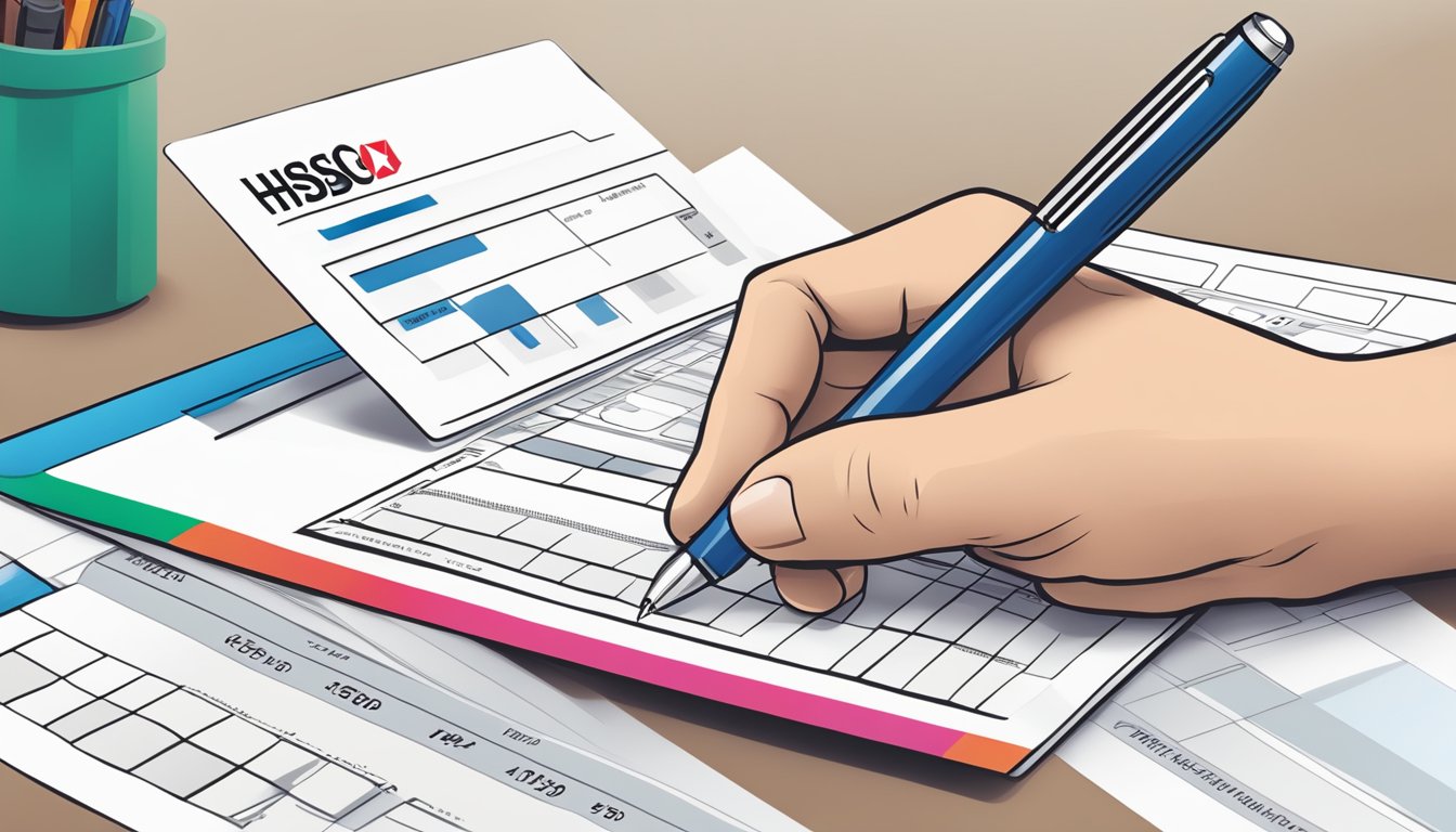 A person filling out an HSBC credit card application form with a pen