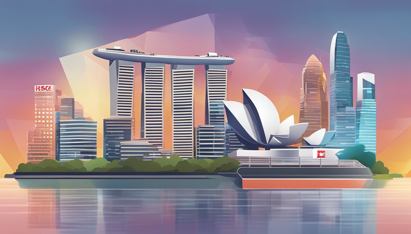 A gleaming HSBC credit card with exclusive sign-up offers, set against the iconic Singapore skyline