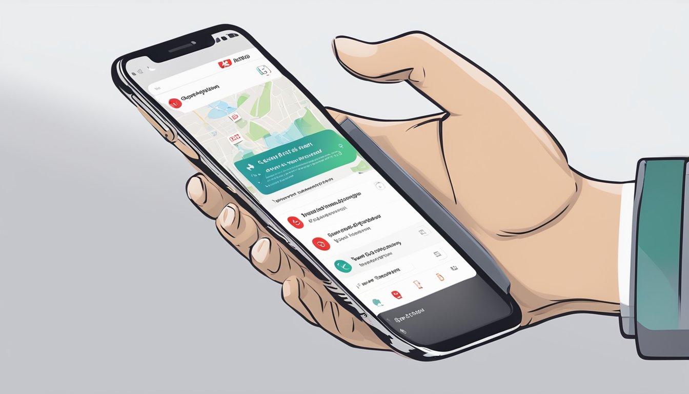 A hand holding a smartphone with the HSBC EZLink app open. The screen displays the "Getting Started" page with the HSBC logo and easy-to-follow instructions