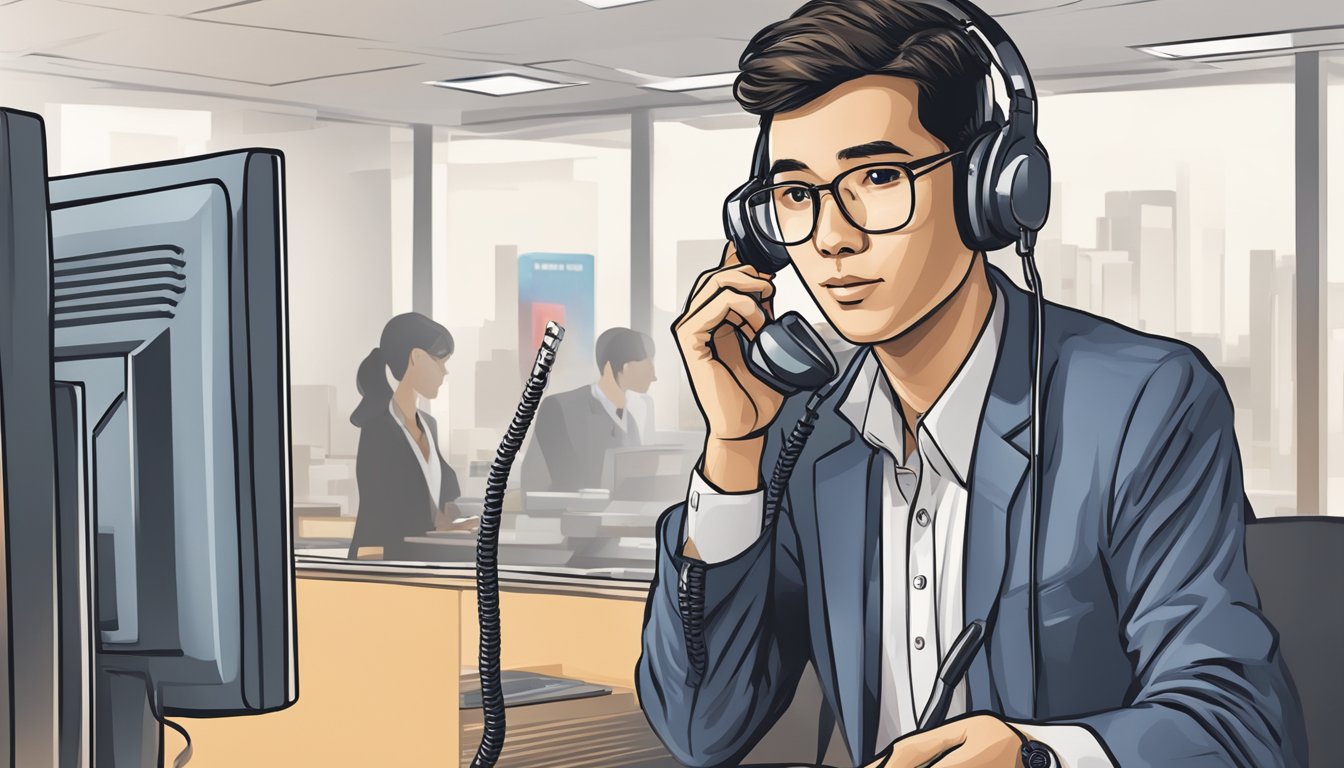 A person calling the HSBC line of credit hotline in Singapore for assistance