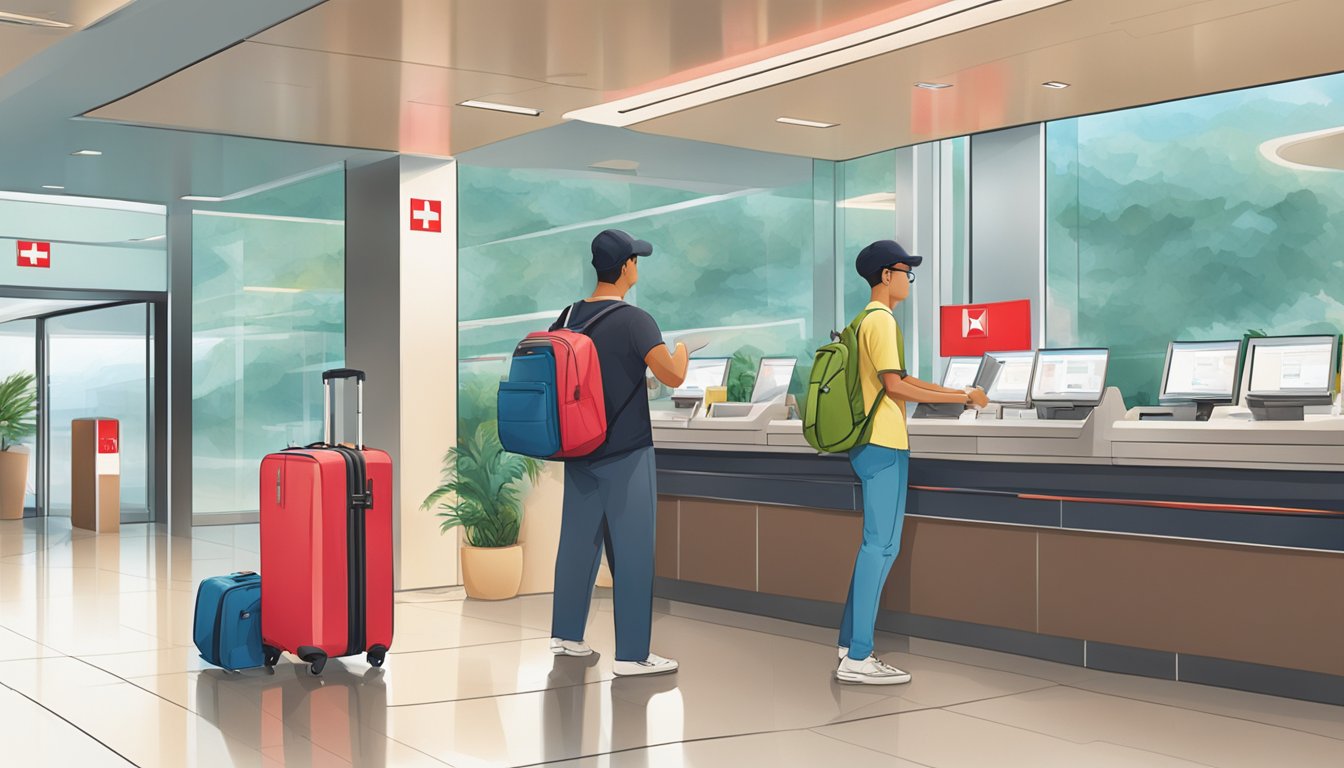 A traveler at an HSBC branch in Singapore exchanging points for luggage