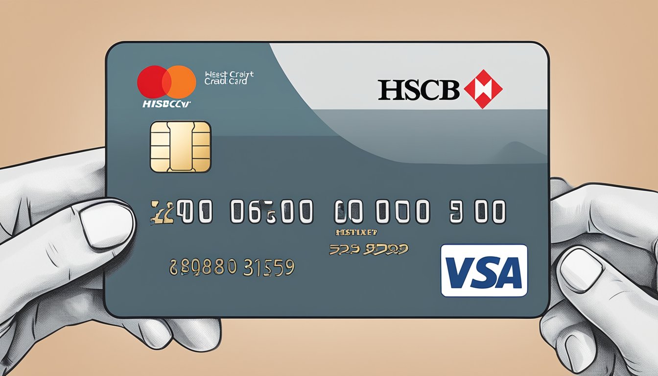 A hand holding an HSBC credit card and a KrisFlyer membership card, with arrows pointing from the HSBC card to the KrisFlyer card, symbolizing the transfer process of HSBC points to KrisFlyer miles