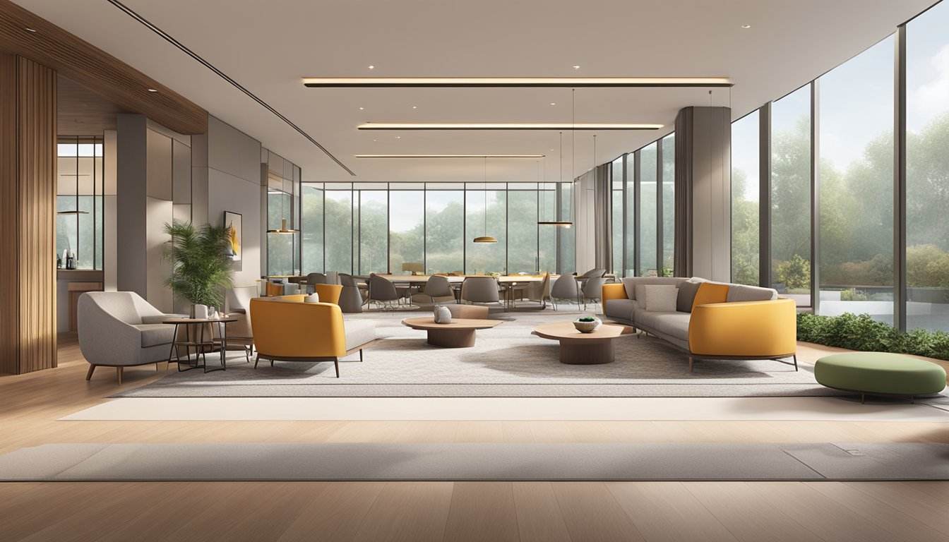 A serene and spacious lounge area with modern furnishings and a welcoming ambiance, featuring a prominent HSBC Premier Mastercard logo displayed at the entrance