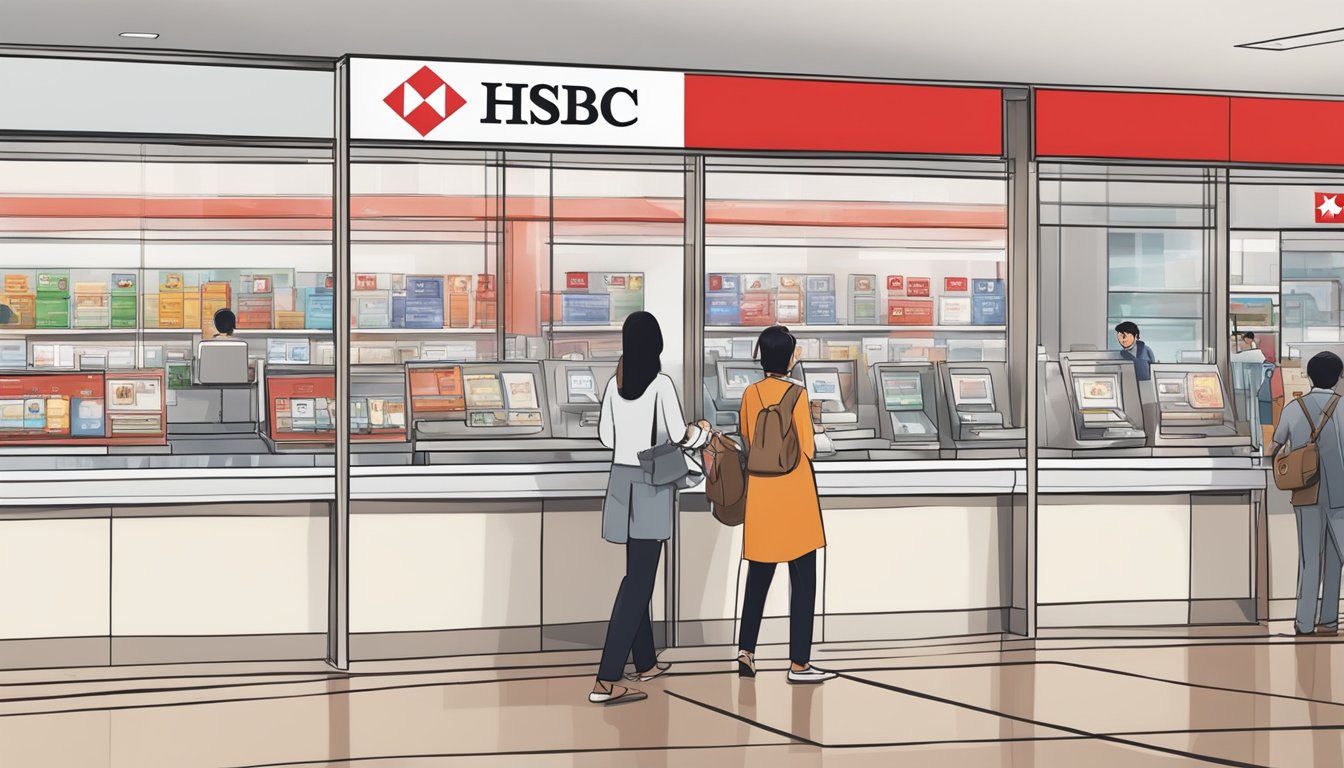A customer swipes their HSBC card at a store, earning points. They then log into the HSBC rewards website to redeem their points for various rewards in Singapore