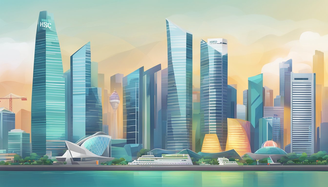 A computer screen displaying the HSBC Revolution bonus points page with the Singapore skyline in the background