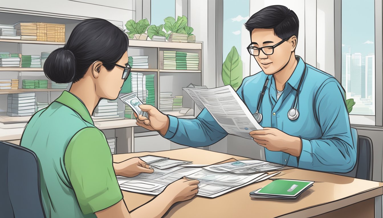 A person receiving financial aid for medical emergencies from a moneylender in Singapore
