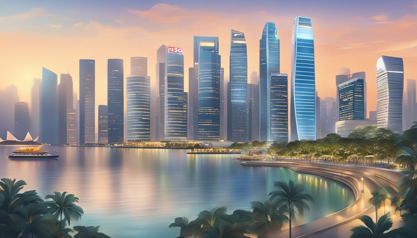 A sleek HSBC Visa Infinite card rests on a luxurious Singapore skyline backdrop