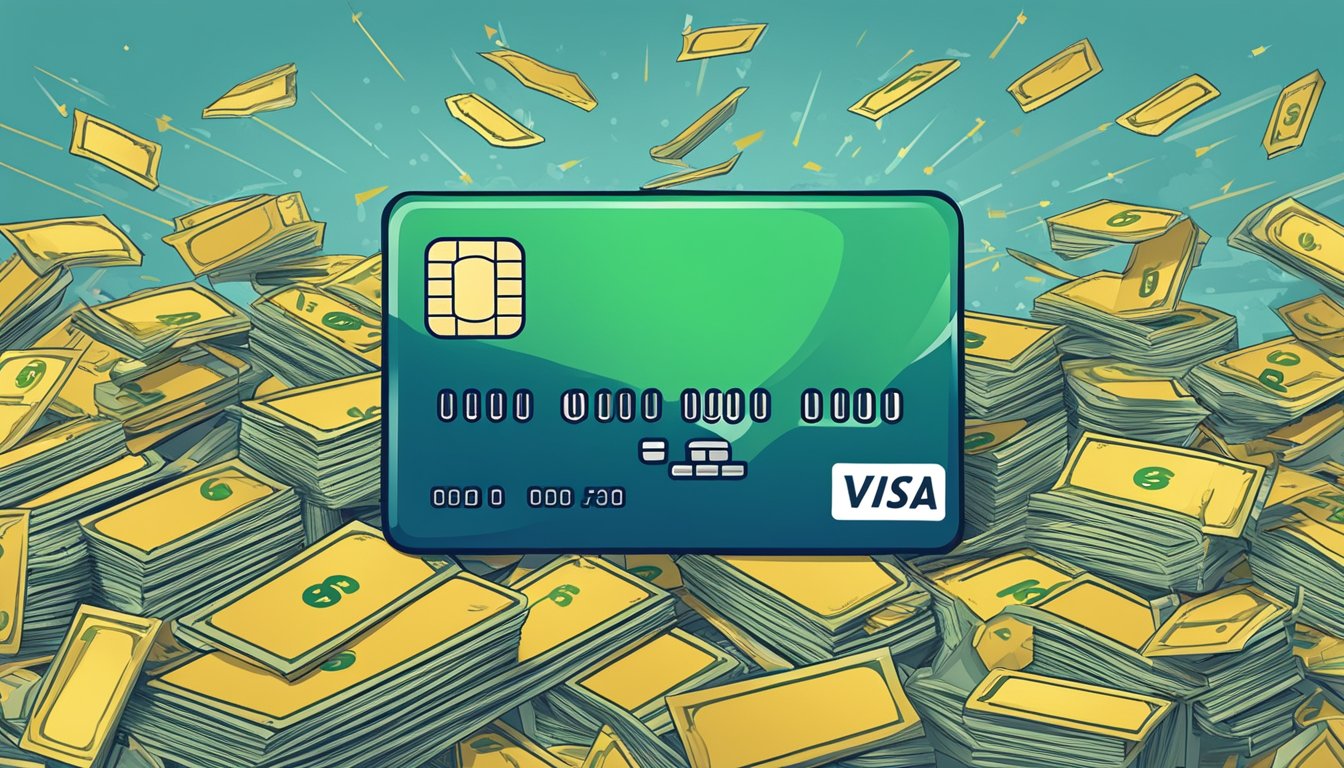 A credit card surrounded by dollar signs and arrows indicating fees and charges