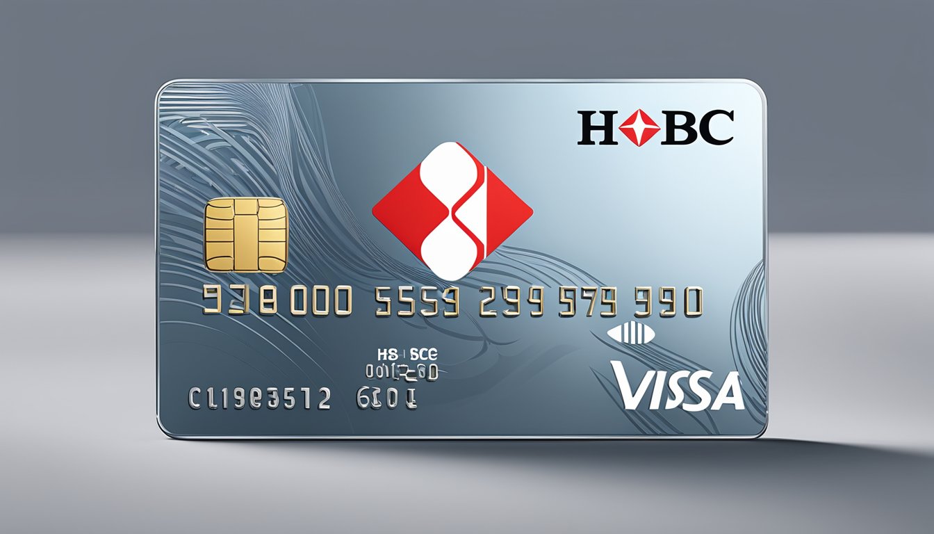 A sleek HSBC Visa Infinite credit card sits on a reflective surface, with the iconic logo and intricate details visible