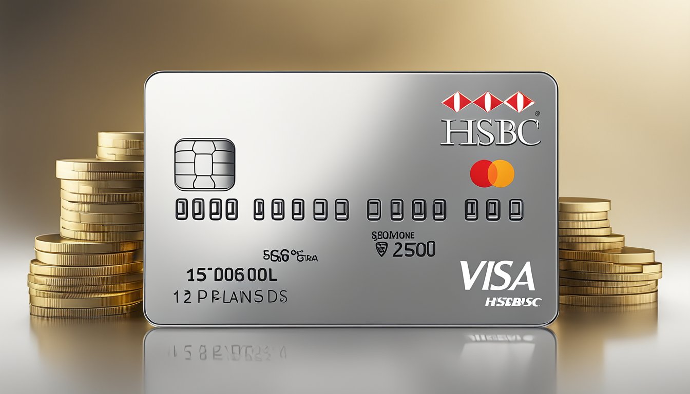 A gleaming HSBC Visa Platinum card surrounded by luxurious offers and promotions, with the iconic HSBC logo prominently displayed