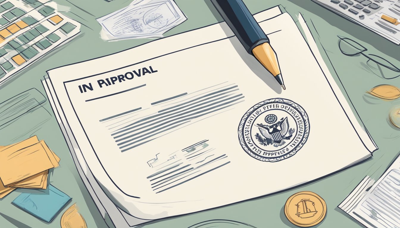 A hand holding a document with "In-Principle Approval" stamp, surrounded by official seals and signatures