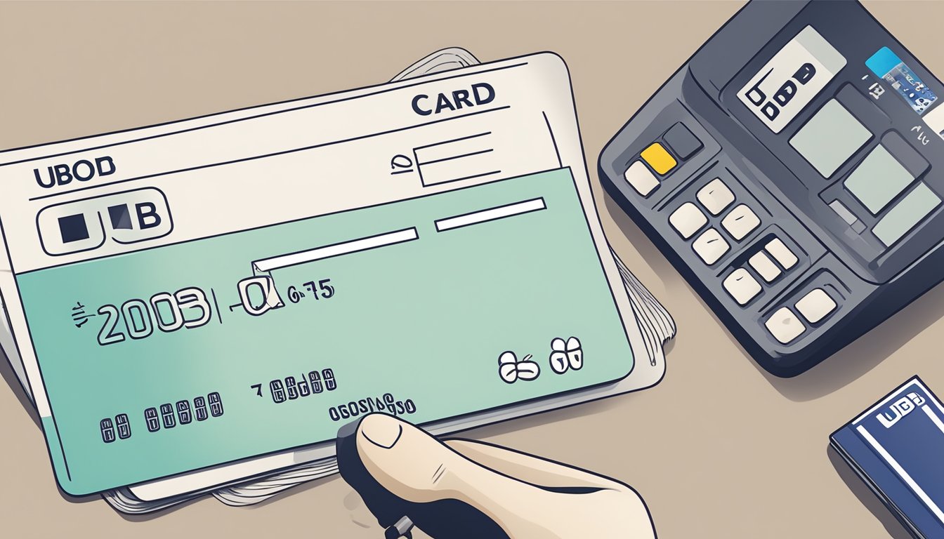 A person's credit card with "UOB" on it, next to a document showing an increased credit limit