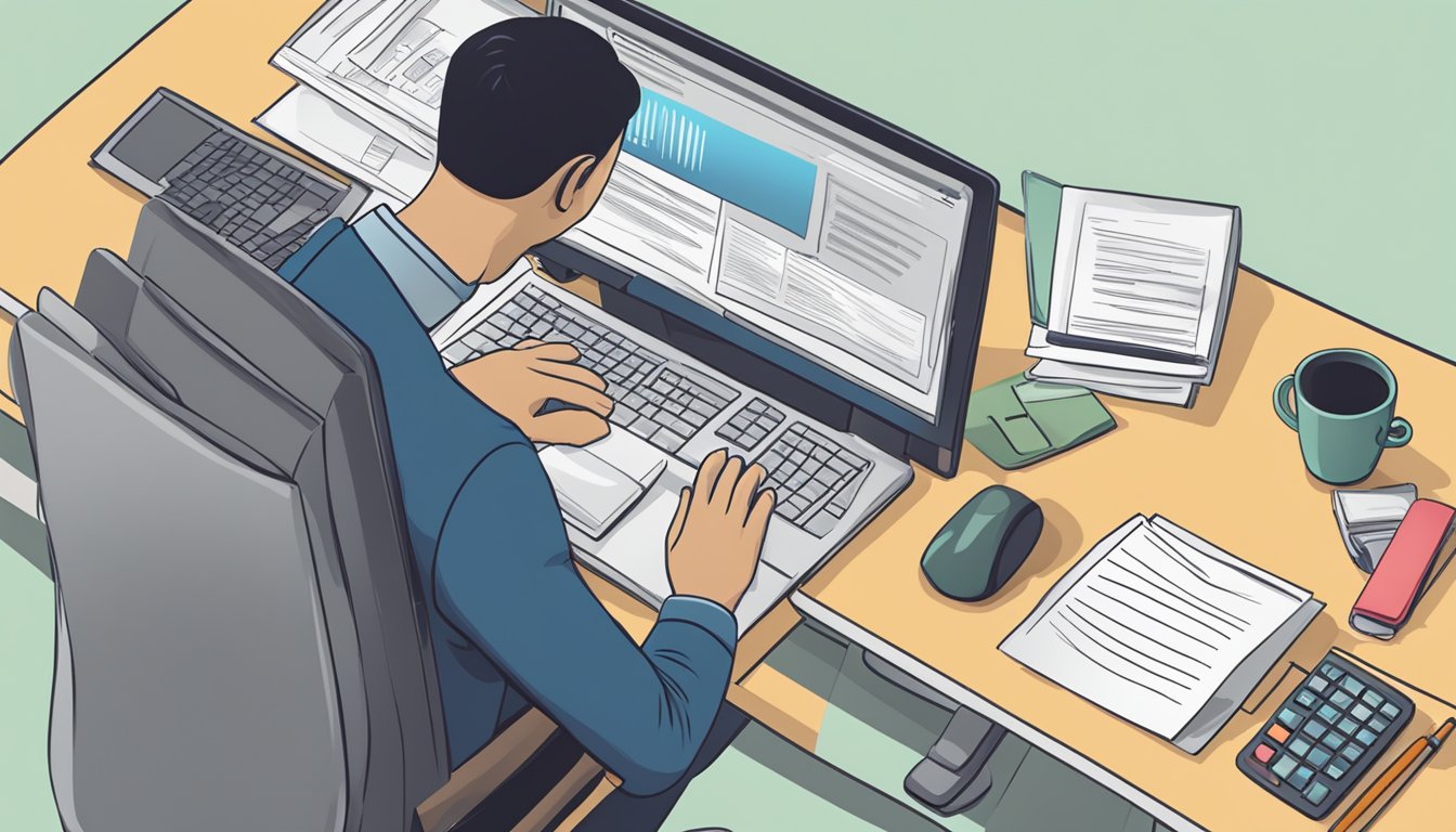 A person searching "Support and Resources insolvency" on a computer in Singapore