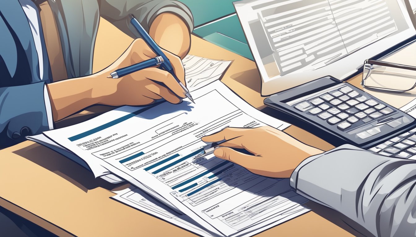 A person filling out a loan application form with required documents and financial details