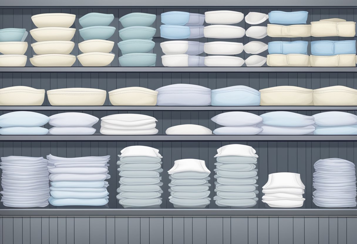 A stack of highly absorbent incontinence underwear, with a variety of sizes and colors, arranged neatly on a shelf