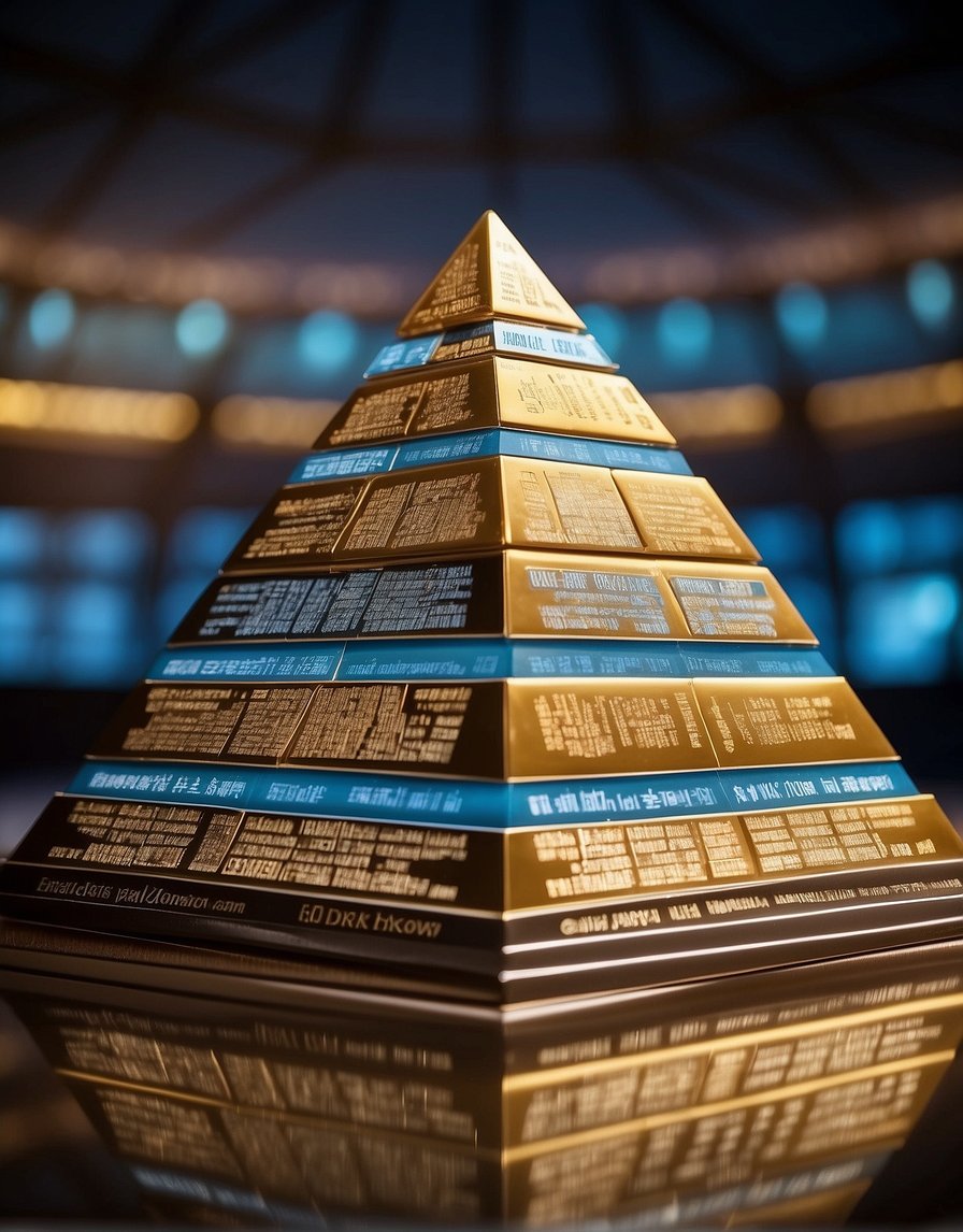 A pyramid structure with tiers of rewards, from entry level to top achievers, visually representing the GreatLife Worldwide compensation plan