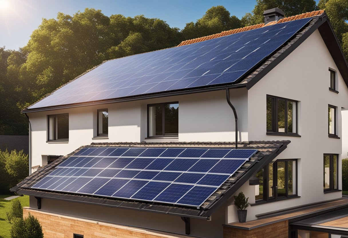 A house with solar panels and insulation being installed, reducing energy costs and improving home efficiency