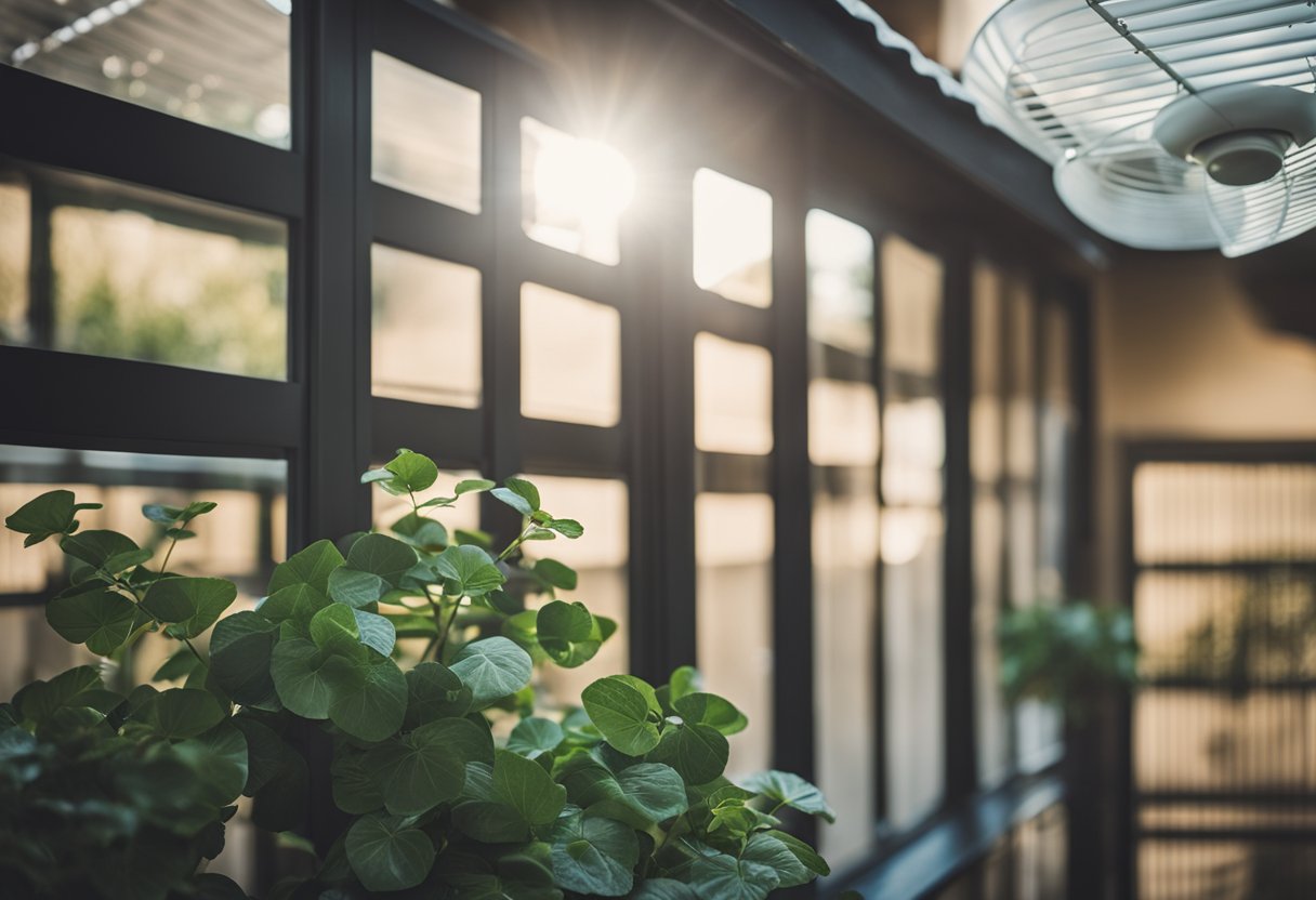 A house with closed blinds, fans, and air conditioning to protect against summer heat