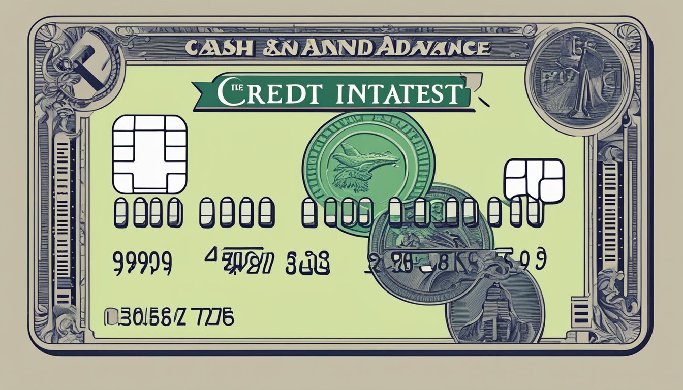 A hand holding a credit card with the words "Fees and Interest Rates" and "Cash Advance" displayed, with a percentage symbol and the words "Credit Limit Singapore" in the background