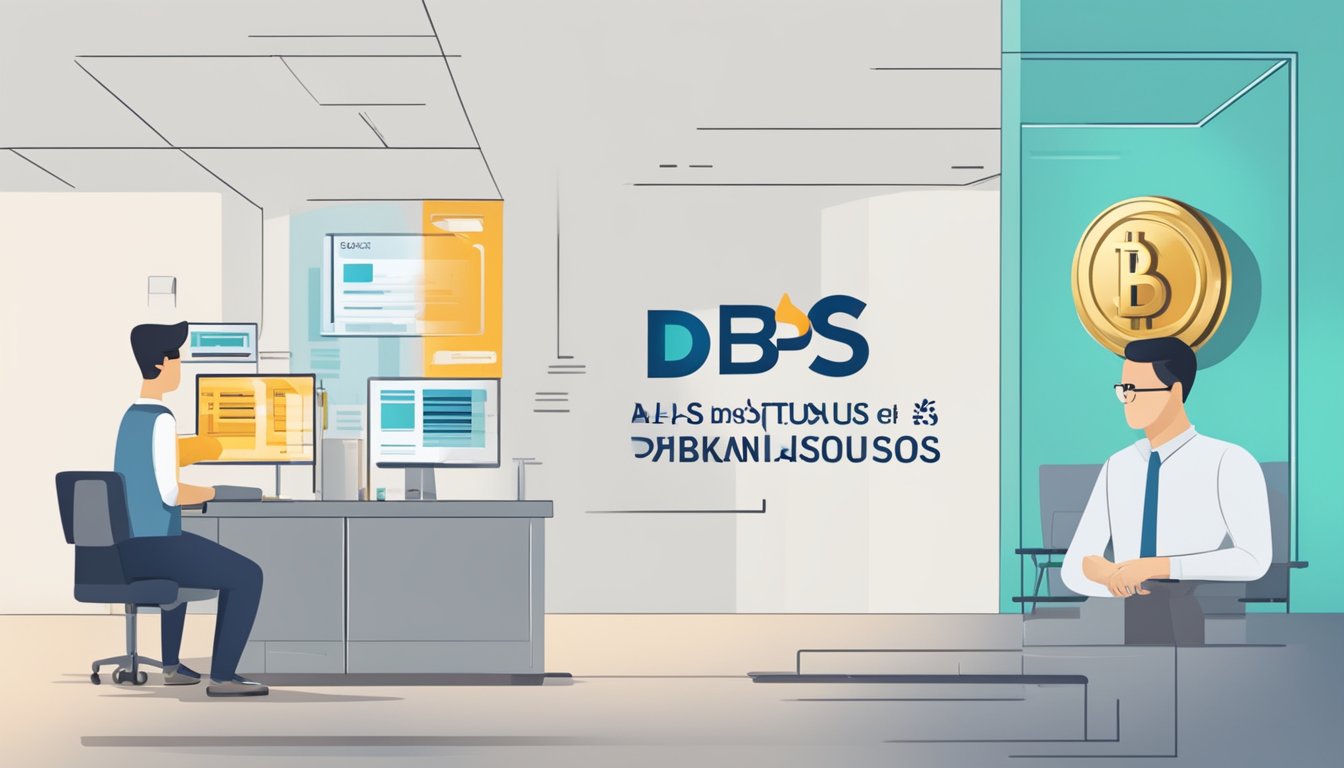 A bank logo with "DBS" and "POSB" displayed. Text reads "Account Types and Features: Is DBS and POSB account the same? Singapore."