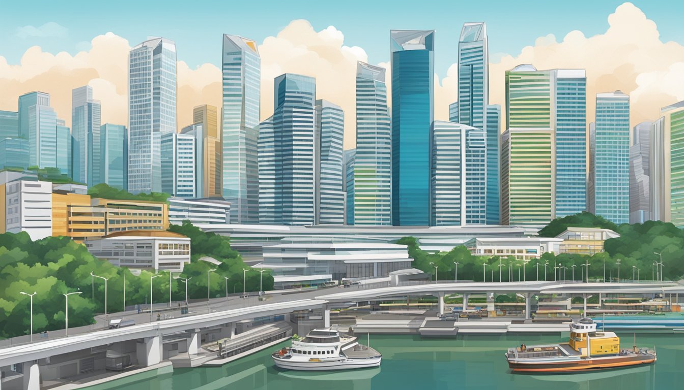 A bustling cityscape with the iconic Keppel Corp building standing tall amidst the modern skyline of Singapore