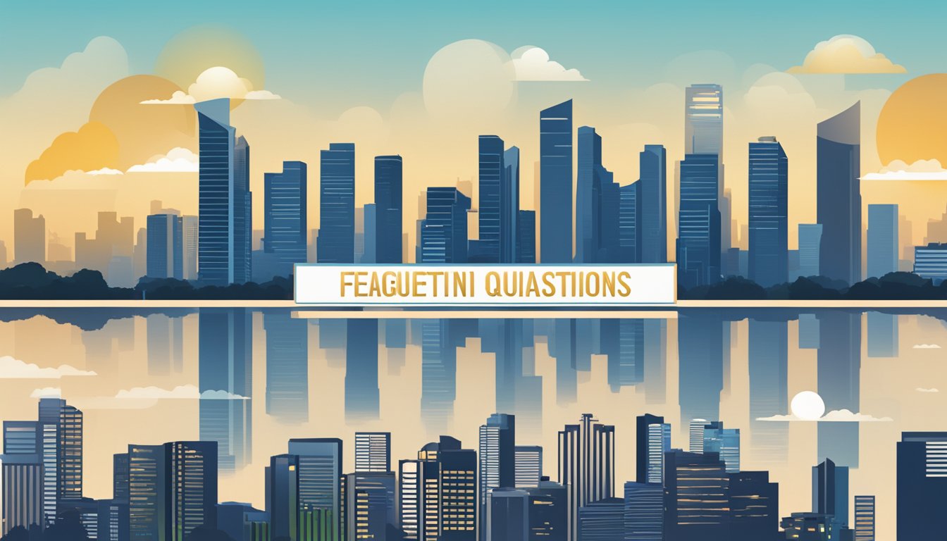 A couple's joint account logo with "Frequently Asked Questions" displayed against a backdrop of the Singapore skyline