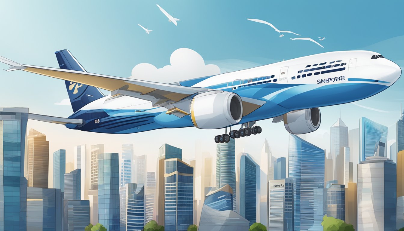 A plane flying over a city skyline with "Partnerships and Co-Branded Opportunities" and "KrisFlyer Miles vs Elite Miles Singapore" displayed prominently