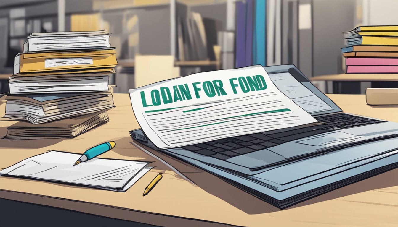 A stack of FAQs on a desk, with a laptop and pen nearby. A "Loan for Unemployed" sign is prominently displayed