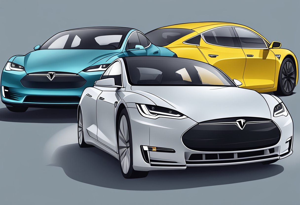 Two Teslas side by side, one with dual motors and the other with a single motor, showcasing their differences in power and performance