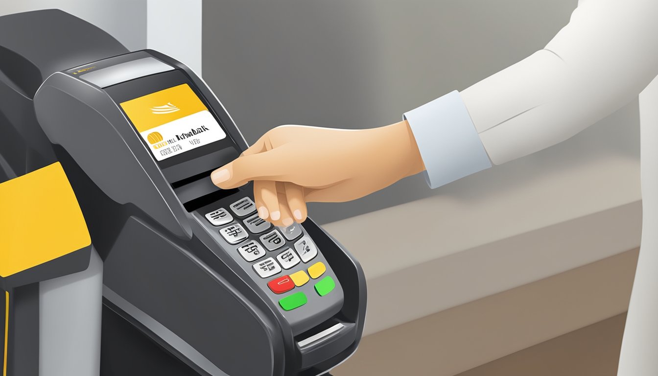 A Maybank credit card being swiped at a payment terminal in Singapore