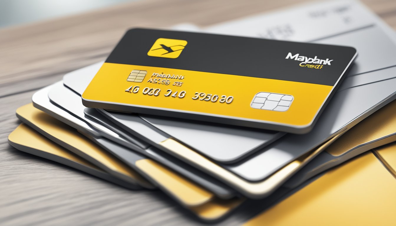 A stack of frequently asked questions about Maybank credit cards in Singapore, with the Maybank logo prominently displayed