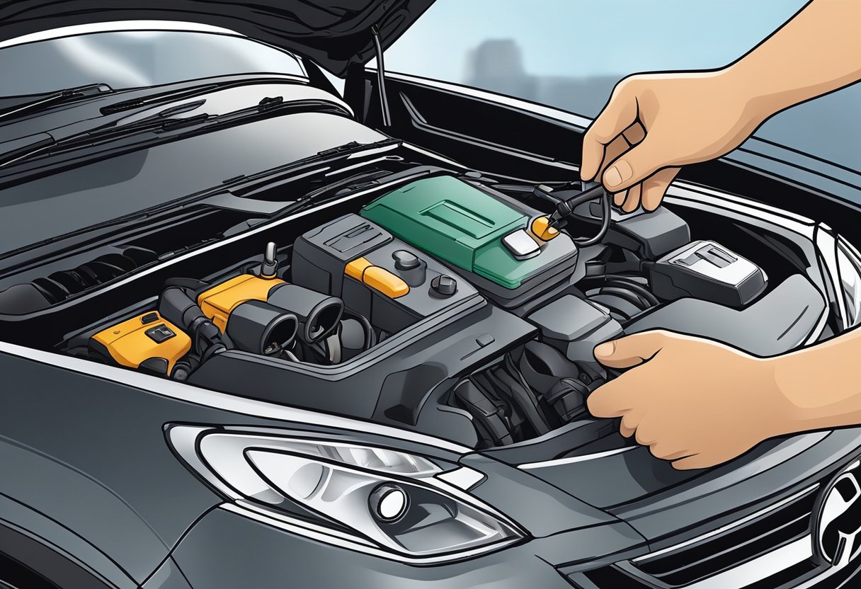 A mechanic using a diagnostic tool to check the vent control circuit of a car's evaporative emission control system