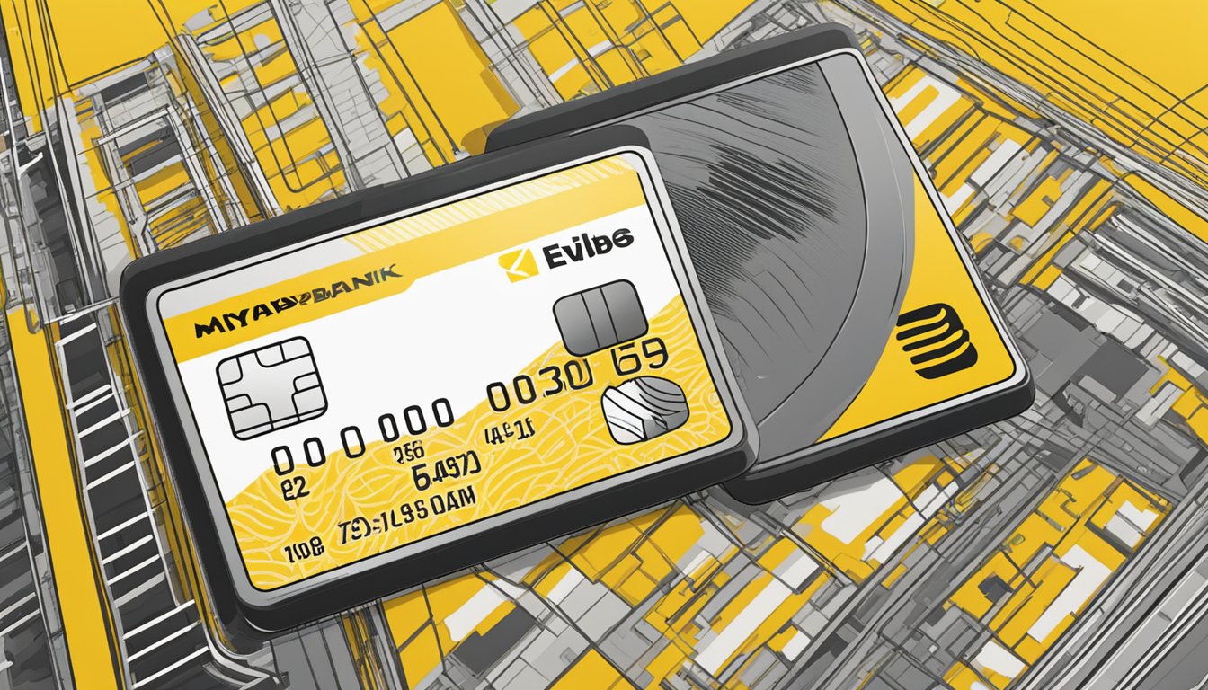 The Maybank eVibes card is displayed with visible fees and charges in Singapore