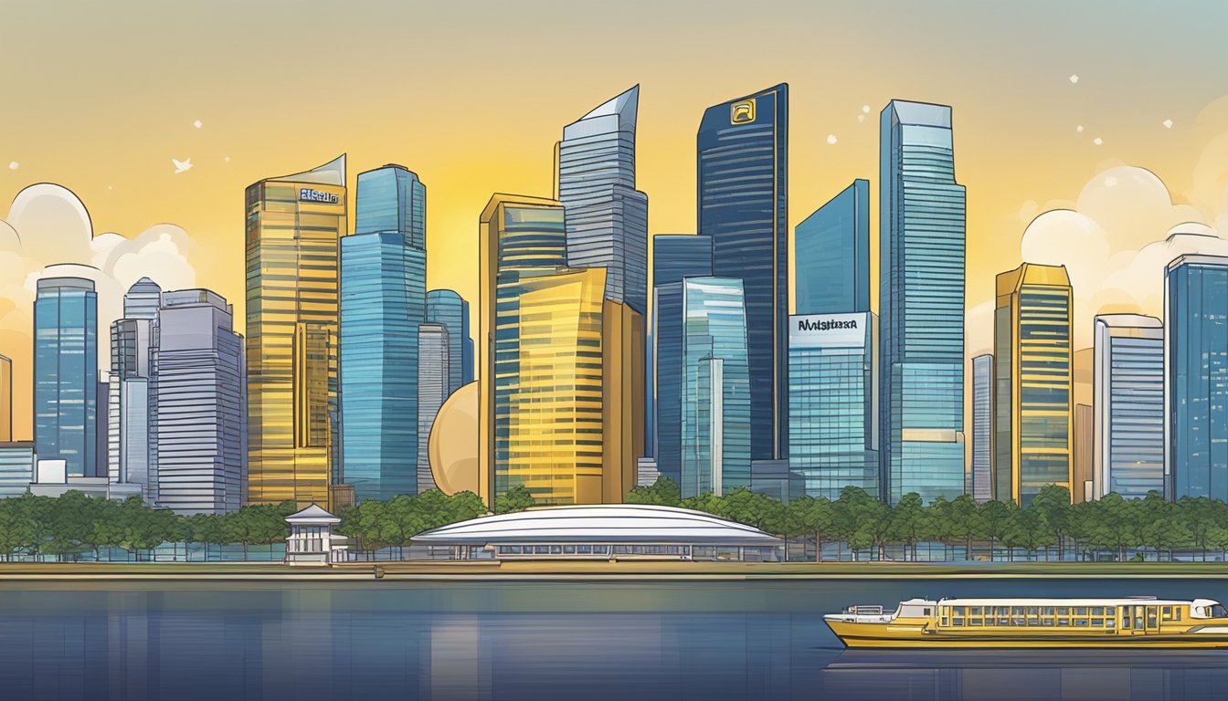 A stack of Frequently Asked Questions about Maybank eVibes card, with the Singapore skyline in the background