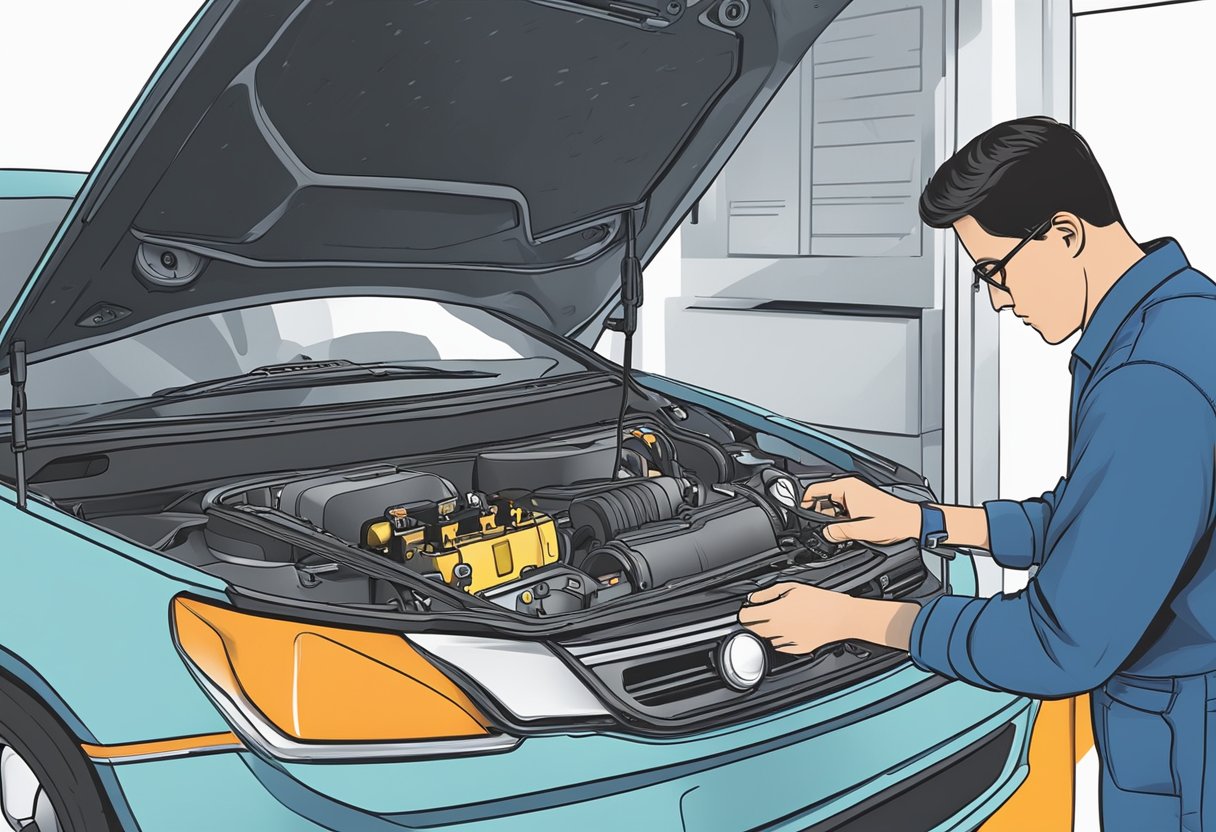 A car's engine light illuminates as a mechanic uses a diagnostic tool to identify the P0134 code for the O2 sensor circuit