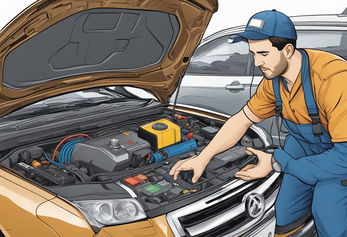 A mechanic examines a car's O2 sensor circuit, using diagnostic tools and repair techniques to address the P0134 code