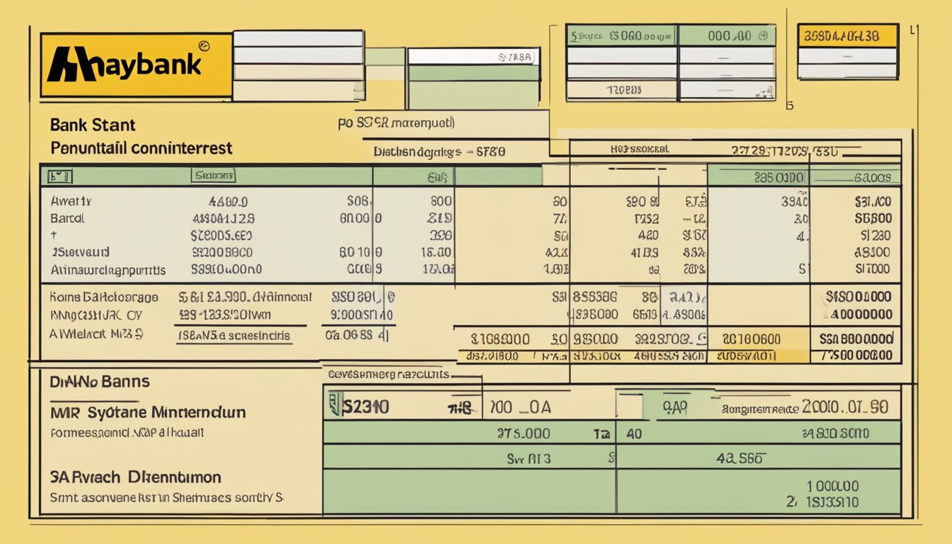 A bank statement with the Maybank logo and the current saving account interest rate displayed prominently