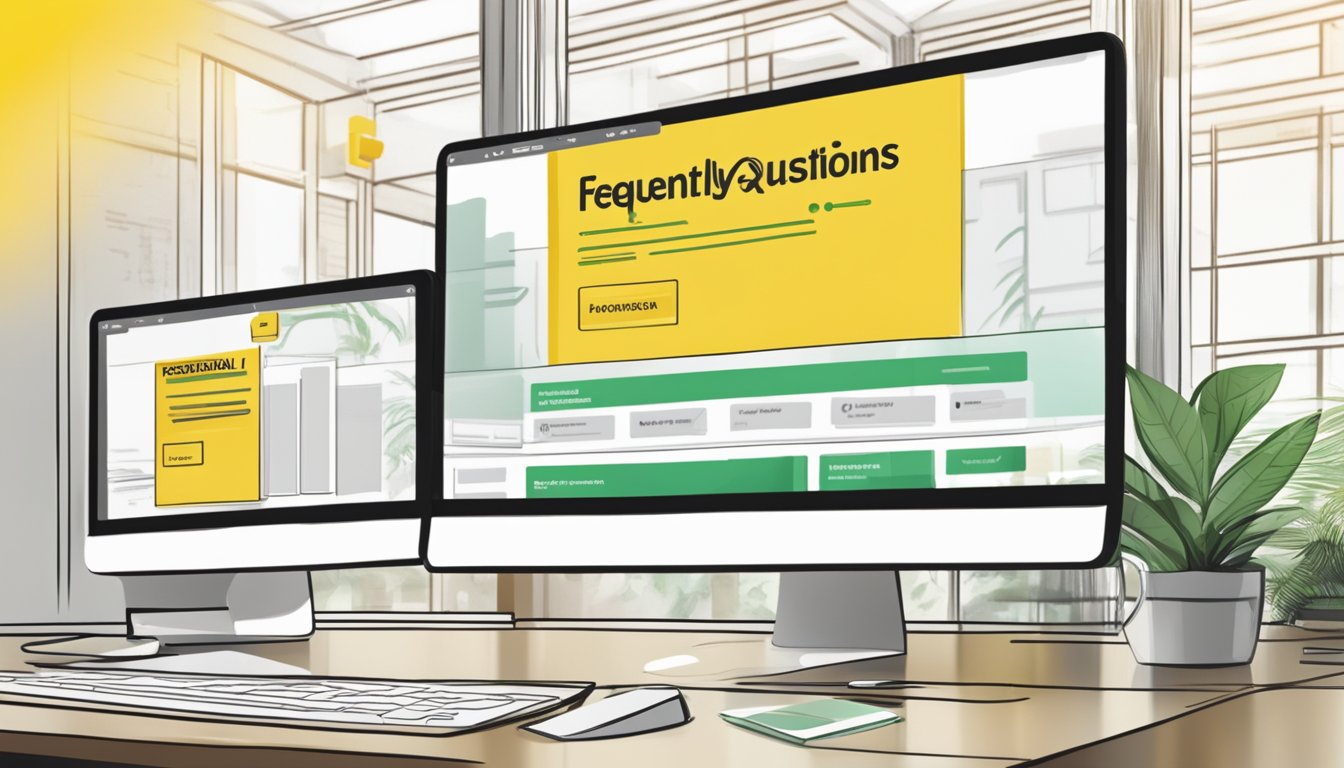 A computer screen displays a webpage titled "Frequently Asked Questions Maybank Singapore Home Loan." The Maybank logo is visible in the top corner
