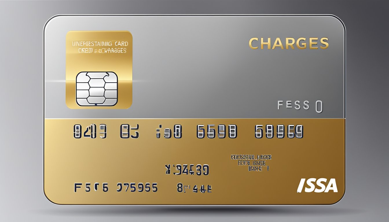 A metal credit card with "Understanding Fees and Charges" text on a sleek background