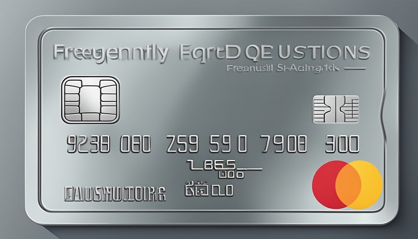 A metal credit card with "Frequently Asked Questions" text on a Singapore background